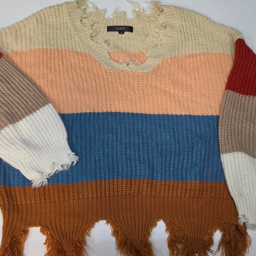Leani oversized distressed colorblock sweater